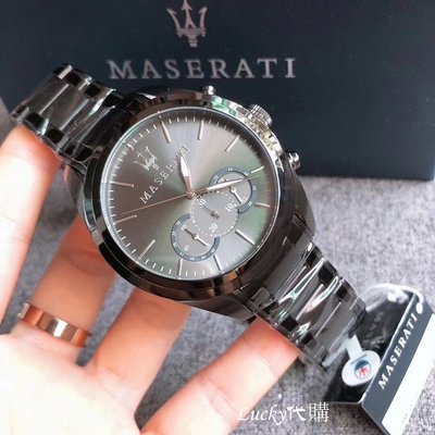Lucky代購 大直徑瑪莎手錶 黑色不鏽鋼鏈石英錶 三眼計時多功能男錶R8873612002 時尚潮流腕錶