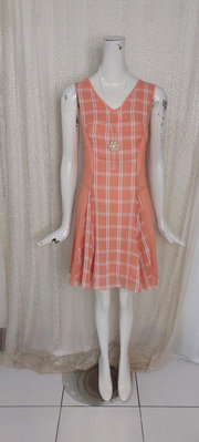 W210獨身貴族橙橘格紋無袖雪紡連身裙洋裝36