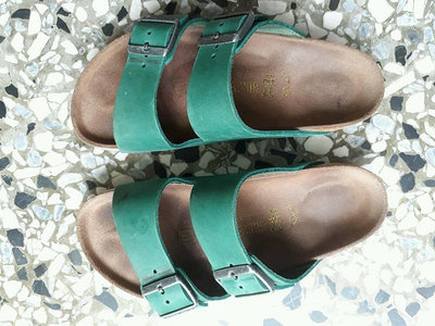 DSL德國製Birkenstock勃肯鞋：Arizona真皮拖鞋（057681）土耳其藍綠色，鞋碼37附鞋盒