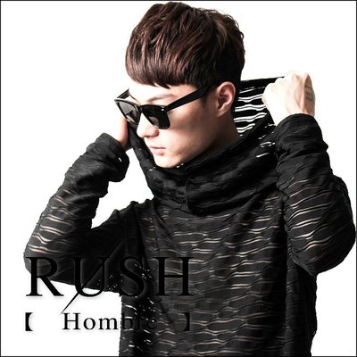 RUSH Hombre (韓國空運 現貨) 視覺系橫條透視感垂墜領三角下擺長袖上衣 (男女皆可) (原價1080)