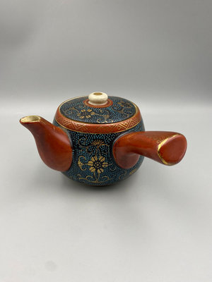 日本老九谷燒點青粒側把壺茶壺手點細細的青粒老物件基本