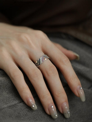 戒指小寶S925純銀彩鋯戒指簡約ins小眾設計感時尚潮流指環年新款對戒