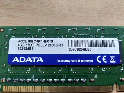 二手 威剛 ADATA DDR3 4GB 1Rx8 PC3L-12800U-11 桌機單面記憶體