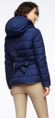 (((每件1680))) 全新 ~ lativ 極暖修身連帽羽絨外套 - 藏青XL  腰帶款式