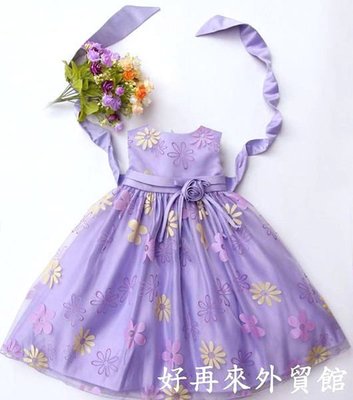好再來外貿館 MIKARDEN LONDON 紫蘭花仙子*緞面花朵抓皺蓬蓬兒童禮服/花童裙/畢業禮服