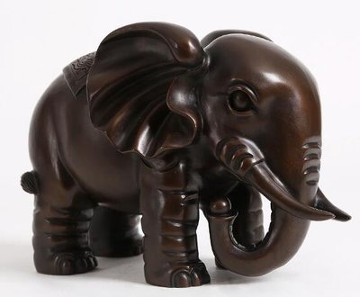 6666A 日式 招財純銅象擺件 銅雕刻招財吸水大象銅製象擺飾財福大象工藝品風水擺飾禮物