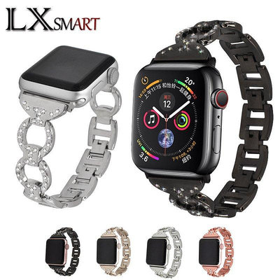 適用apple watch5錶帶8字鑲鉆金屬不銹鋼合金鋼帶適用蘋果手鐲帶
