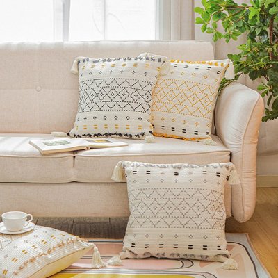 桌巾奇幻樂園棉線編織沙發抱枕剪花工藝流蘇靠墊四色可選現代簡約腰枕