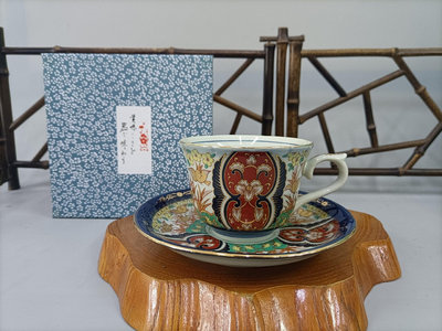 日本回流有田燒天花板林九郎古伊萬里風格鎏金骨瓷咖啡杯碟