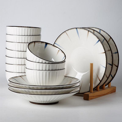 日式碗碟套裝家用創意個性10個裝陶瓷飯碗盤子菜盤釉下彩餐具組合