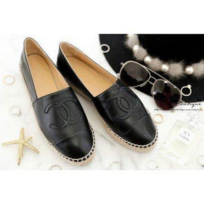詩琪運動戶外Chanel Espadrilles 黑/黑CC小羊皮鉛筆 尺寸齊全潮鞋
