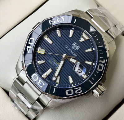 TAG HEUER Aquaracer Calibre 5 陶瓷圈 藍色錶盤 銀色不鏽鋼錶帶 男士 自動機械錶 WAY201B.BA0927 豪雅 競潜300M