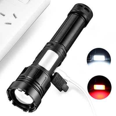 新款USB充電P50強光手電筒 LED戶外照明帶磁鐵COB側燈手電筒 多功能手電筒 釣魚手電筒 工作手電