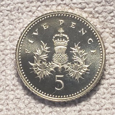 古玩收藏家CC#英國1999年5便士精制幣-王室薊花
