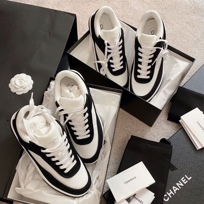 【BLACK A】精品 Chanel 21ss 春夏新款黑色x白色帆布休閒運動鞋 dunk 熊貓鞋 小香風