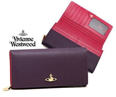 Vivienne Westwood ( 紫色×紅色 ) 真皮防刮壓紋二摺長夾 皮夾 錢包｜100%全新正品｜特價!