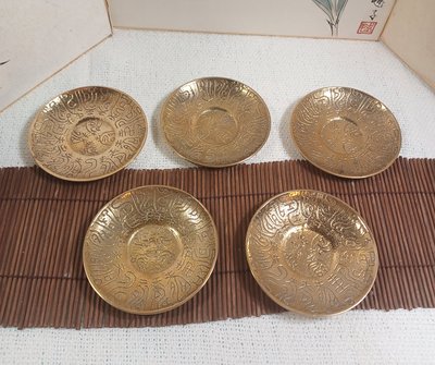 日本製 秀房造 銅製 壽字 厚銅茶托 0723-3