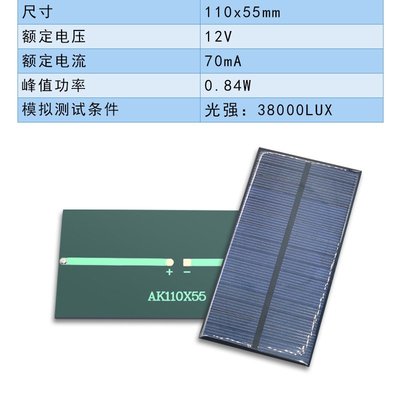 ☘️綠市集☘️太陽能板滴膠板110*55mm 12V 70mA玩具圓方形電池板小單多晶矽光伏