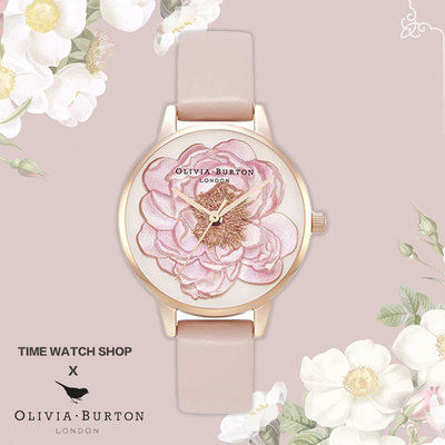【時光鐘錶公司】Olivia Burton OB16FS111 簍空花卉皮帶錶 OB錶 浮雕3D立體櫻花梨花卉粉色玫瑰