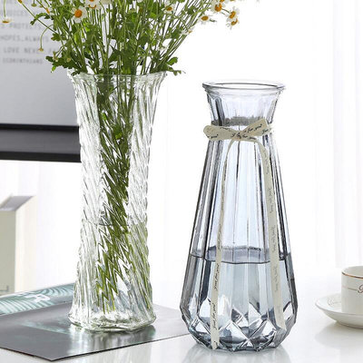 花瓶 玻璃花瓶水養富貴竹百合花插花花瓶客廳擺件