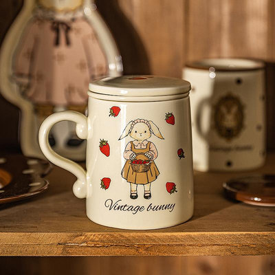 摩登主婦赫拉兔泡茶杯馬克杯辦公室陶瓷茶水分離杯子生日禮物女生