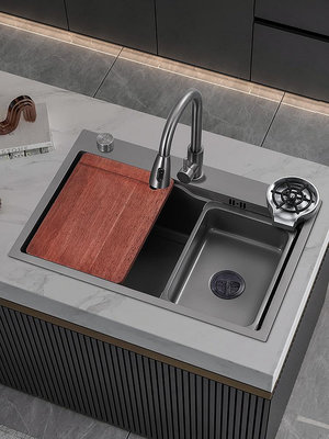 水槽槍灰色廚房水槽 家用大單槽304不銹鋼加厚臺上臺下盆洗碗池洗菜盆