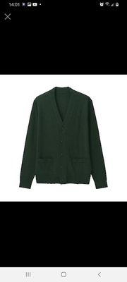 全新真品MUJI無印良品美麗諾羊毛卡其綠色V領開襟衫外套/XL號市價1590