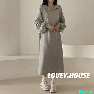 草莓商店【Lovey.house】女裝 連身裙韓系洋裝 長袖長洋裝長裙洋裝連身裙連身長裙韓版連衣裙連身洋裝長版t 洋裝