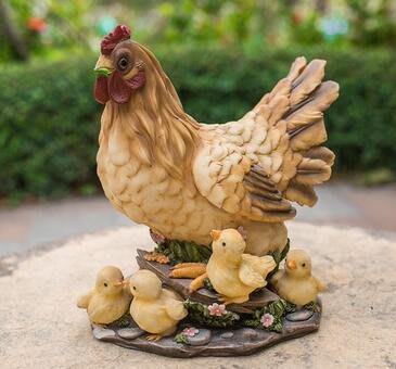 7433A 歐式 母雞帶小雞造型擺件 仿真母雞工藝品擺飾 動物裝飾品水池園藝擺件禮物拍照道具