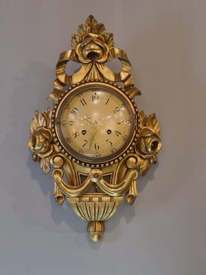 【卡卡頌 歐洲古董】法國 立體 玫瑰 刷金 木雕 路易十五 洛可可 古典 機械鐘 古董鐘 cl0072 ✬