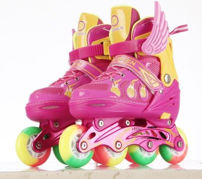 現貨溜冰鞋直排輪鞋產品全軟車線可調節 兒童溜冰鞋輪滑鞋全閃光套裝 鋁支架女