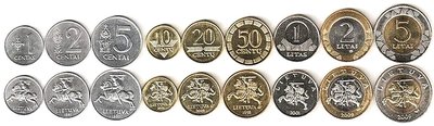 【幣】 立陶宛發行歐元前硬幣9枚一組