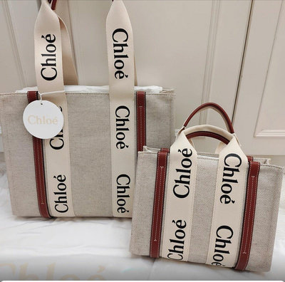 全館免運 美國正品 CHLOE法式風情 Woody tote bag 新款 中號帆布托特包 購物袋 可開發票