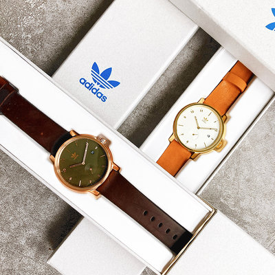 美國百分百【Adidas】愛迪達 手錶腕錶 皮革錶帶 簡約 不鏽鋼 深咖啡 駝色 BF73