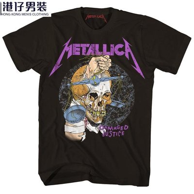 Metallica搖滾樂隊重金屬復古經典短袖T恤夏季朋克衣服-港仔男裝