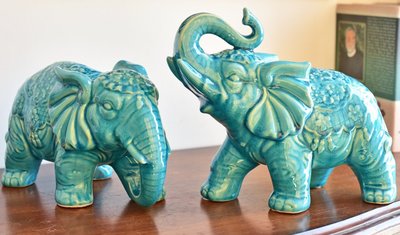 冰裂紋藍色陶瓷大象一對擺件 吉祥對象吉象納福裝飾品居家吉祥物擺飾樹脂工藝品禮物