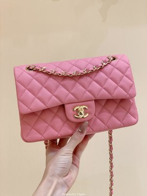二手Chanel CF23 Classic flap bag A01113芭比粉球紋牛皮金扣