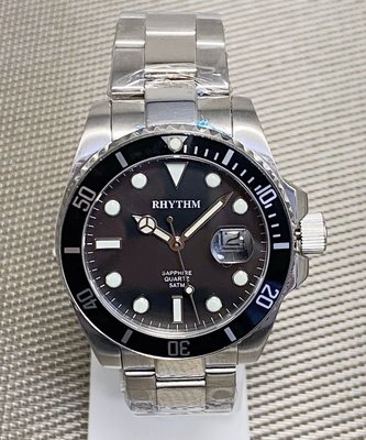 RHYTHM WATCH 麗聲黑水鬼鋸齒框50米藍寶石水晶鏡石英鋼帶腕錶 型號：RQ1602S02【神梭鐘錶】