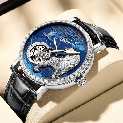 羅薩公爵雕虎機械錶 防水透底鏤空機械錶 全自動男士機械錶