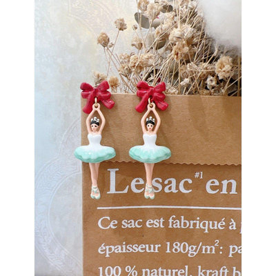 【MOMO全球購】法國Les Nereides圣誕芭蕾舞女 胡桃夾子系列 蝴蝶結耳釘耳環耳夾