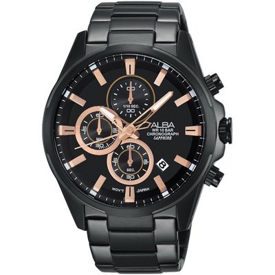 2016新品 ALBA 三眼計時腕錶(黑/42mm) VD57-X081SD
