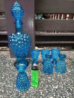 早期老台灣透明優雅藍老玻璃紅酒瓶組MADE IN TAIWAN