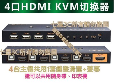 (現貨) 真4K HDMI2.0版 4進1出 四進一出 KVM 切換器 支援 @144MHZ 共用 滑鼠 鍵盤 印表機