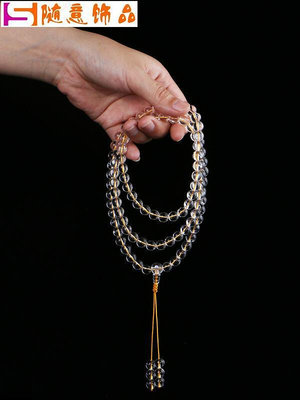 挖寶迎好年 8A10A級正品天然白水晶108顆佛珠念珠手串手鏈金剛薩埵修法專用-随意飾品