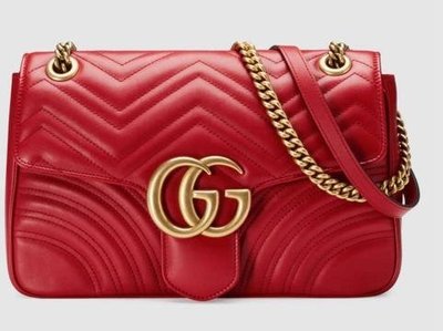 EZ Fashion 2017FW義大利進口真品Gucci真品MARMONT GG鏈帶側背包-紅30