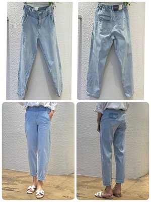 正韓korea韓國製Hojumeoni圓牌pocket淺藍色直條紋薄款彈性丹寧牛仔褲948現貨 小齊韓衣