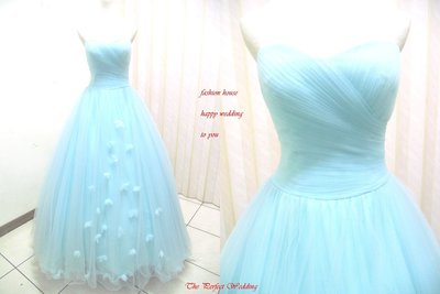【時尚屋婚紗禮服】水藍色露肩蕾絲法式設計師浪漫造型款《二手禮服》～Ｗ６２２(歡迎預約試穿)