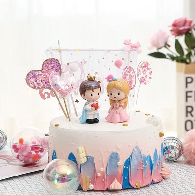 【天天百貨】羽星版權王子公主生日蛋糕擺件卡通可愛工藝品樹脂派對裝扮禮物