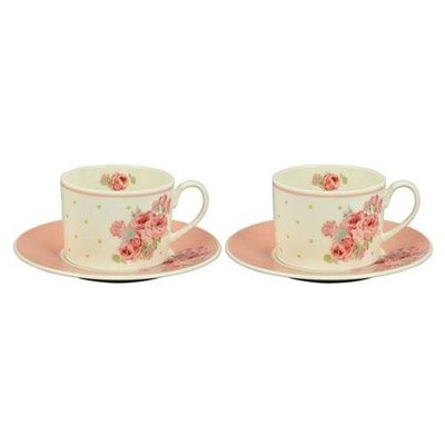 ~~凡爾賽生活精品~~全新日本進口LAURA ASHLEY粉紅色玫瑰花瓷器造型花茶杯.咖啡杯盤組~日本製(2個一組)