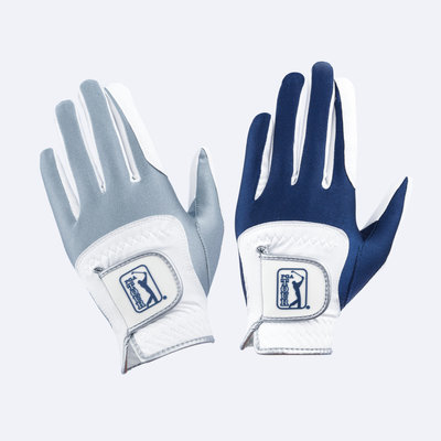 藍鯨高爾夫 PGA TOUR 高爾夫彈性布防滑男生手套（單手／左手）#PGL1017（0白深藍／1白灰）